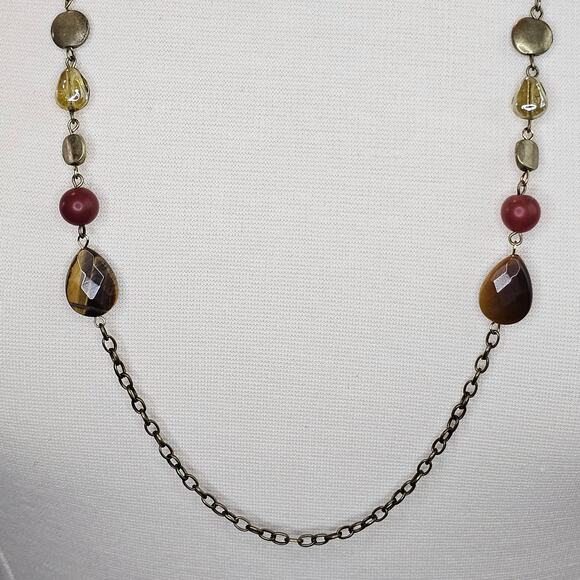 Layered Necklace Natural Stone Pendant Antiqued Goldtone Christopher & Banks - Picture 3 of 9